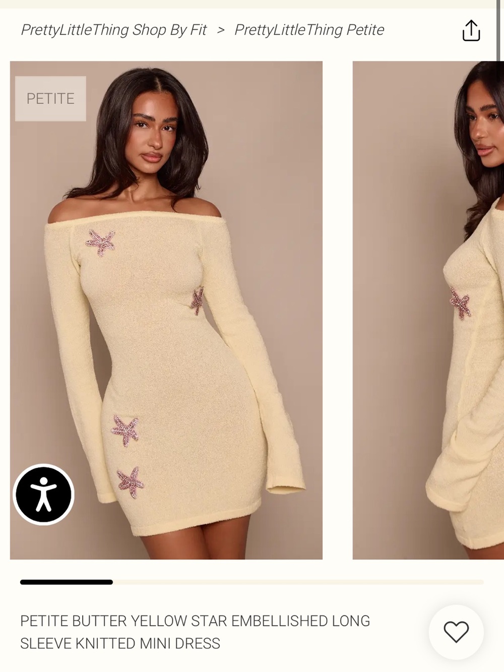NWT PRETTYLITTLETHING PETITE BUTTER YELLOW STAR EMBELLISHED LONG SLEEVE KNITTED
